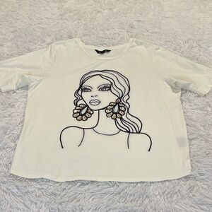 LOVE & LACE SIZE M Stylish White Graphic Women Top T-Shirt